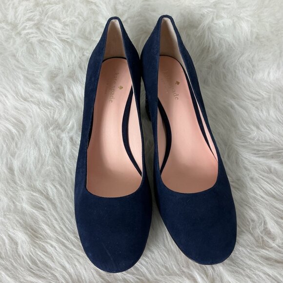 Kate Spade Blue Suede Glitter Heel Pumps 8M - Picture 2 of 8
